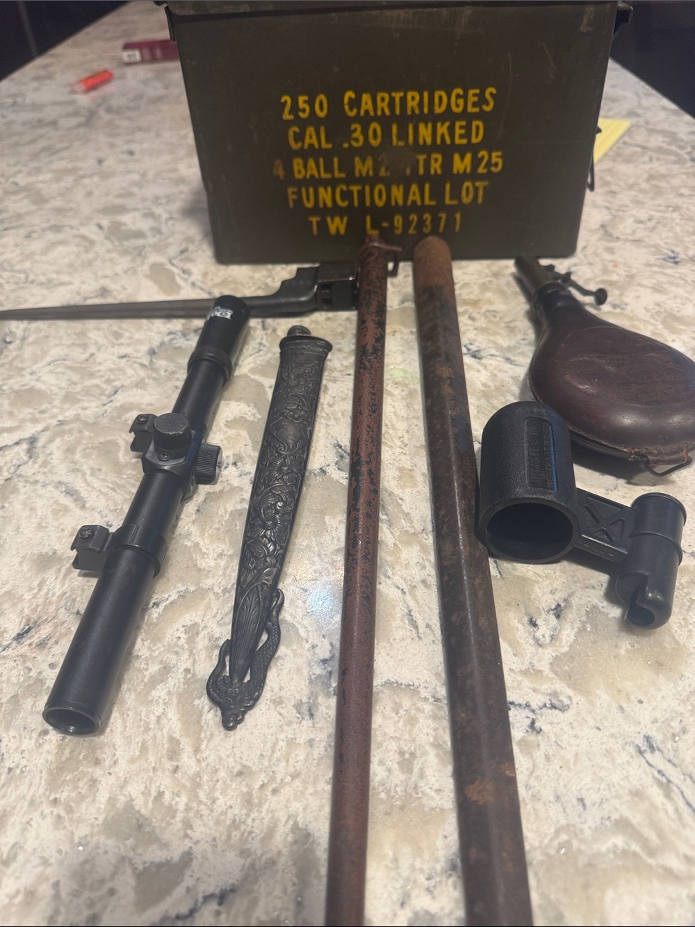 Military Ammo Can with Assorted Metal Gun Parts - Olive Green